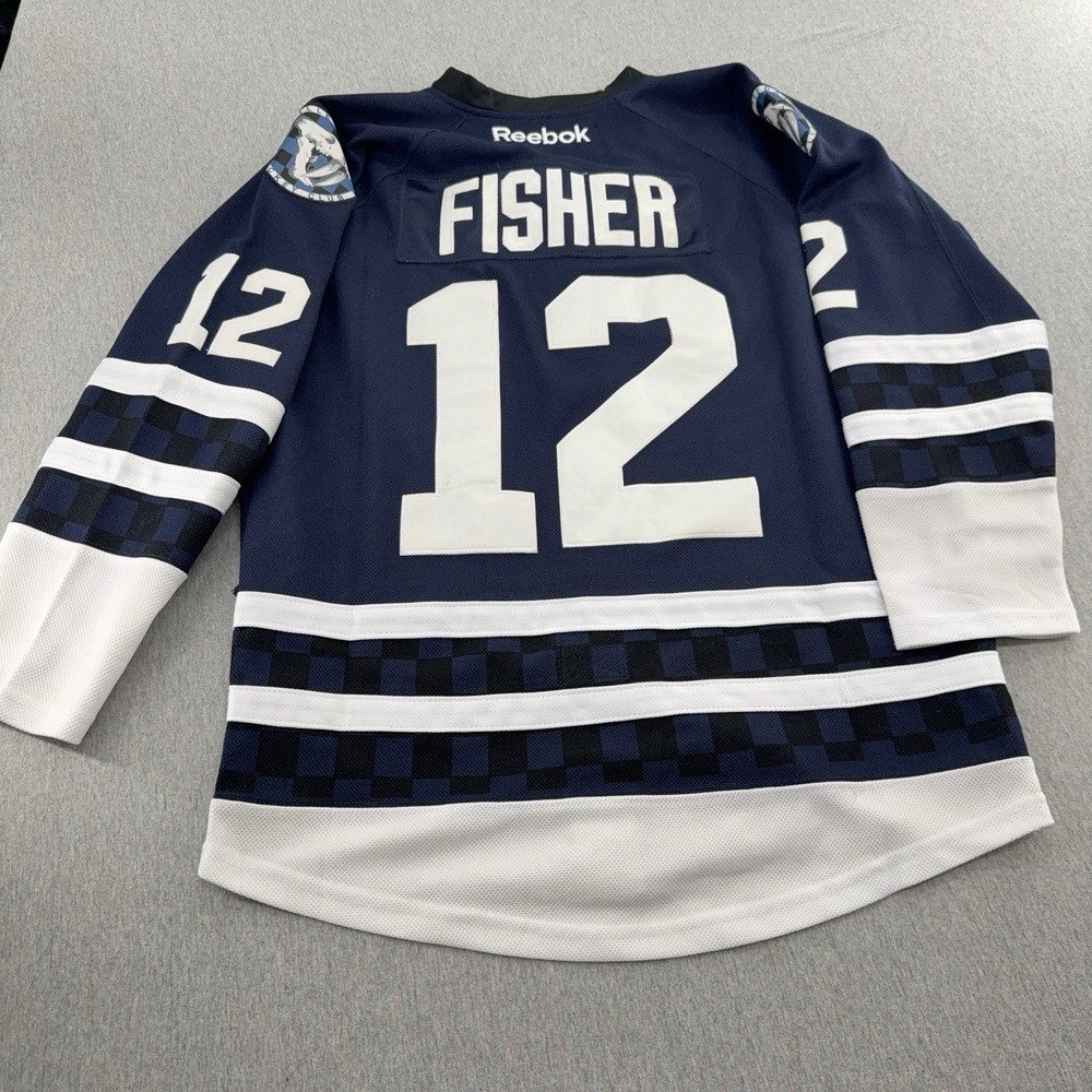Mens Nashville Predators Mike Fisher 12 Reebok CCM Authentic Jersey Navy Size 48